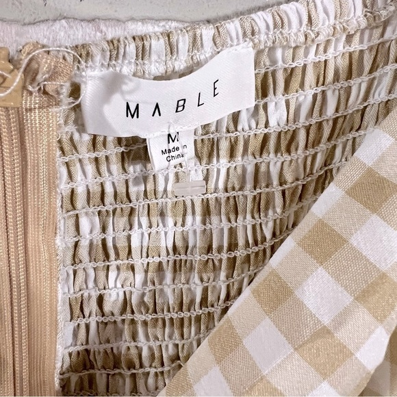 Mable Amaya Gingham Plaid Puff Short Sleeve Jumpsuit in Cognac Size M - Picture 8 of 10